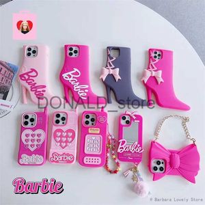 Custodie per cellulari Tazze Custodia per cellulare Barbie per Iphone15 Pro Promax Cartoon Scarpe con tacco alto Protezione in silicone Ragazze Rosa Anti caduta Regali moda donna J231216