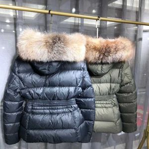 Women's Down Parkas Womens Jacket Winter Jackets rockar Real Raccoon Hair Collar Warm Fashion With Belt Lady Coat Ytterkläder Big Pocket Size1-5 NVMSFNBXFNBX