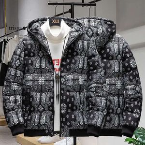 Winter Down Coat Parka Bandana Paisley Pattern Haruku Hip Hop Hooded Jackets for Men Outwear Windbreaker Streetwear