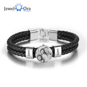 Charm Bracelets Personalize Men Leather with Beads 24 Names Po Bangle Stackable Jewelry Gift for Father Dad Grandpa Son 231215