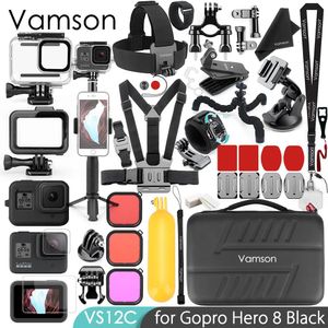 Tripods Vamson dla GoPro Hero 8 Zestaw czarnych akcesoriów Super zestaw wodoodpornych obudowy statyw Monzod dla Go Pro Hero 8 vs12