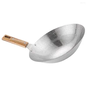 Pannor Rostfritt stål Griddle Non Stick Cooke -redskap Köksredskapstillbehör Traditionell Wok Kök Trästekning