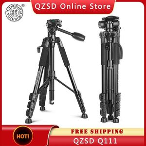 Innehavare QZSD Q111 Tripod Lightweight Portable Aluminium Eloy Camera Travel Tripod med snabb frigöringsplatta/ bärväska för DSLR -kamera