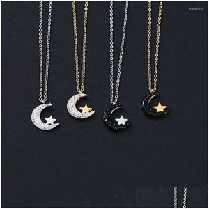 Pendant Necklaces Pendant Necklaces 1Pcs Stainless Steel Non Fading Fashion Star Necklace For Women Moon Studded With Zircon Couple Pe Dh3Cv