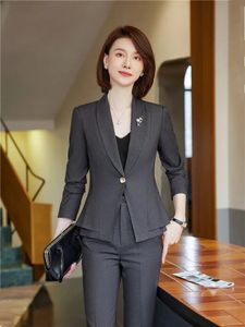 Kvinnors kostymer Blazers Elegant Stylish Set Woman 2 Pieces Blazer With Pant Office Ladies Chic Formal Outfits Za Business Kit Spring 2023 Overalls 231215