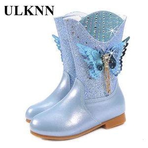 Boots Blue For Girls Winter Kid's Single Butterfly Children Cuhk Shoes 231215