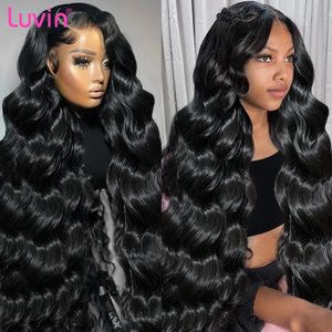 Syntetiska peruker Luvin 250% Body Wave 13x6 Spets Front Wig 30 40 Inch Brasilian Remi 5x5 Stängt lim gratis lämpligt för kvinnor att bära 231215