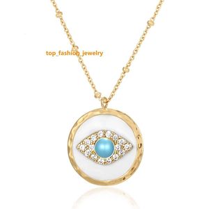 Hot Sale Luxury 18k Gold Plated Accessories Oil Drip Stainless steel Jewelry Round Pendant Devil Evil Eye Necklace