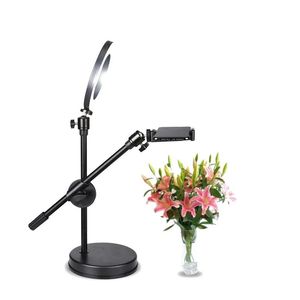 Accessories Monopod Mount Bracket with LED Ring Flash Light Lamp Tabletop Stand Tripods with Mobile Phone Holder Overhead shot For Nail art
