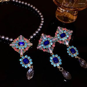 Halskette-Ohrringe-Set für Damen, romantische Vintage-Schmuck-Sets, klassischer Anhänger-Schmuck, Zirkonia-Ohrringe, imitierte Perlenketten