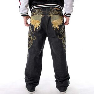 Pantalones vaqueros bordados negros Retro americanos para hombre Y2K Street Pop Hip Hop moda estilo gótico Punk pantalones de fregona de vaquero Joker Casual sueltos