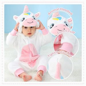 Strampler MICHLEY Weißes Einhorn Warme Winter Baby Halloween Säuglingskostüm Kleidung Kleinkind Bodys Pyjamas Overall Mädchen 231215