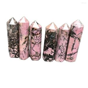 Estatuetas decorativas atacado rosa rodonita cristal coluna hexagonal ponto natural mineral cura varinha e pedras decoração para casa