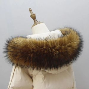 Scarves Winter Women's Big Fur Hooded Coat Collar Fake Fur Scarf Ladies Jacket Coat Faux Raccoon Fur Collar 231215