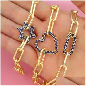 Charm Bracelets Charm Bracelets Blue Zirconia Geometric Bracelet Gold Color Heart Star Oval Bras Cz Carabiner Locket Jewerly Diy Drop Dhh41