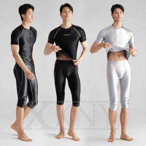 Xckny Neue Männer seidig glänzende sexy Weste und Strumpfhosen fettiger Glanz Fiess Weste lässige Shorts Schwimmen Yoga glänzende Hosen