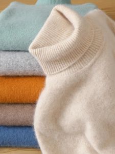 Menströjor Mvlyflrt 100% Pure Mink Velvet Cashmere Sweater High Lapels Pullovers Sticked Winter Tops Long Sleeve Highend Jumpers 231216
