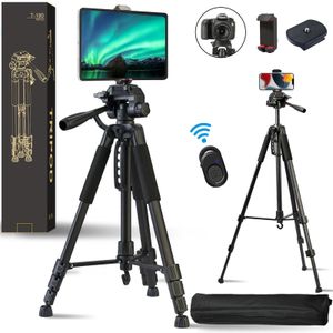 Suportes Tripé de câmera Tripé de viagem de 180 cm com placa de liberação rápida e suporte para telefone Tripé de vídeo para smartphone com panorama de 360° para vídeo