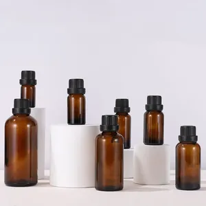 Bottles 5pcs 5/10/15/20/30/50/100ml Essential Oil Sample Bottle Empty Amber Glass Mini Vials With Orifice Reducer Black/White Lids