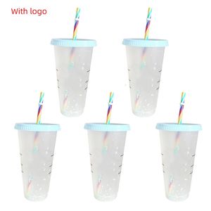 Mugs 1 5PCS Straw Cup With And Scale Reusable Colour Magical Plastic Cold Water Color Changing Tumbler Discoloration 231216