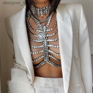 Andra modetillbehör Stonefans Tren Zircon Hollow Bras Chain Necklace Jewelry Luxury Accessories Bikinis Rhinestone Harness Bröstkedja Multi Layerl231215