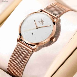 Kvinnors klockor Olevs Luxury Fashion Watch for Women Rose Gold Waterproof Quartz Ladies Wristwatch Mesh Belt Casual Date Clock ReloJ Para Mujerl231216