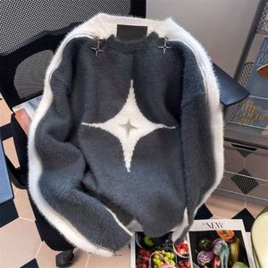 American Contrast Zipper Star Female Y2k Street Retro Gothic Spice Girl Loose Casual Lazy Wind Sweater For Men and Women