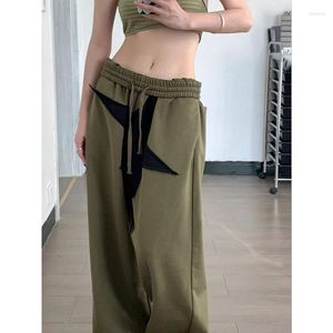 Kobiety Pants Women Bottoms Army Green High talia moda pentagram prosta szeroka noga w lupgy moping spodni panie letnie