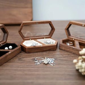 Jewelry Pouches Black Walnut Wooden Ring Box Diamond Pair Knot Proposal Ceremony Gift Desktop Earrings Storage