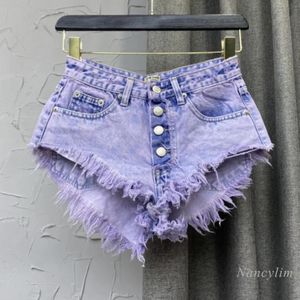 Jeans Purple Hot Pants for Women Breasted Denim Shorts Womens 2022 Summer Ins Sexy Frayed Wideleg Slimming