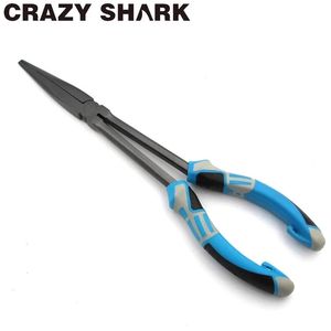 Fisketillbehör Crazy Shark Fishing Tång Krok Remover Lång näsa Fish Tång 11 tum Högkolstålvaror för fiskeverktyg 231216