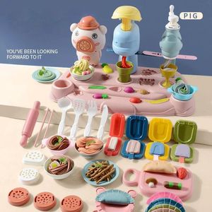 Cozinhas tocar comida 18 19 24pcs Kids Diy Color Clay Macary Machine Ferramentas Plasticine Ferramentas Definir Dought Brinquedos de cozinha de massa de massa 231215