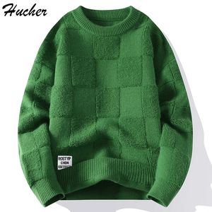 Suéter masculino huncher suéter de malha masculino inverno grosso fofo casual oversized vintage jumper masculino moda coreana 231216