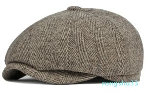 Chapéu grosso quente masculino vintage lã pai avô hera octogonal sboy plano