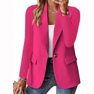 Kvinnors kostymer blazers våren Autumn Solid Women Blazer Fashion Notched Single Button Full Sleeve Bodycon Suits Office Casual Ladies Pockets Blazers 231216