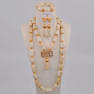 Necklace Earrings Set Fashion White Coral Beads Jewelry Nigerian Wedding Costume African 11-B05