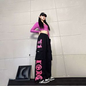 American Hip Hop Street Retro Black Rose Powder Printed Women Women Y2K Fashion Joker Casual Loose Wide Ben Pants