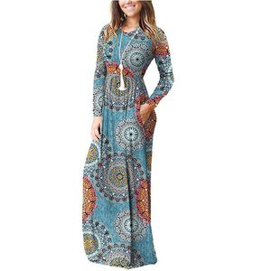 Dresses 2020 New Hot Fashion Autumn Winter Women High Waist Long Dress Bohemian Oneck Floral Dress Casual Wear Office Lady Print Dress