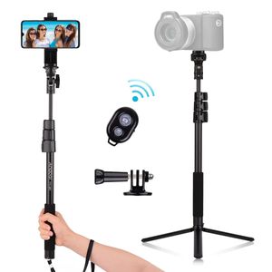 Accessori Supporto per treppiede allungabile per selfie stick da 54 pollici in lega di alluminio con supporto per telefono Adattatore per montaggio su fotocamera sportiva per selfie Live Stream