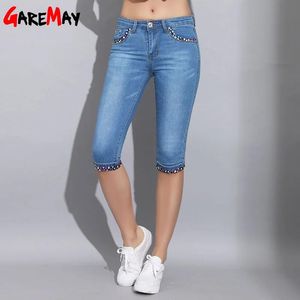 Kot Garemay Skinny Capris Jeans Kadın Yaz 2022 Mavi Denim Diz Uzunluğu Kadın Polka Dot Pantolon Kot Capri Kadınlar için Jean Femme