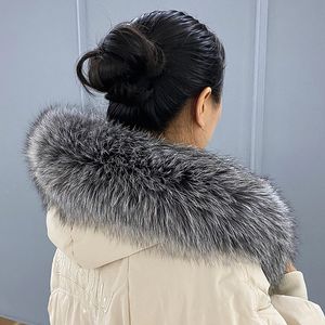 Lenços Inverno Genuíno 100% Natural Real Fox Fur Scarf Mantenha Gola Quente Mulheres Moda Casaco Decore Silver Fox Lenços Luxo Long Shawl 231215