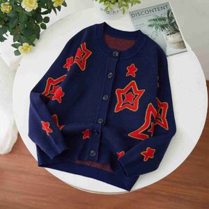 브랜드 베이비 니트 재킷 가을/겨울 어린이 카디건 크기 100-140 별 패턴 자카드 디자이너 소녀 소년 스웨터 DEC05