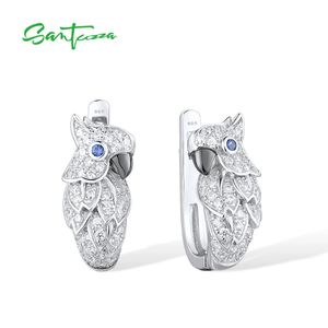 Stud Santuzza Pure 925 Brincos de Prata Esterlina para Mulheres Espumantes Azul / Branco CZ Brincos Lifelike Parrot Trendy Presentes Fine Jewelry