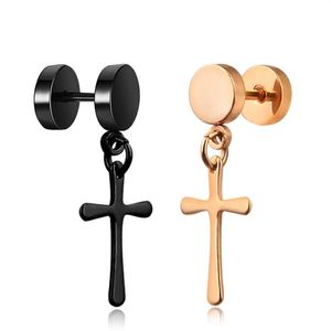 Trendy Cross Dumbbell Stud Küpe Paslanmaz Çelik Kadınlar Erkekler Punk Gotik Saplamalar Küpe Kaya Tarzı Serin Takı 1 PCS322J