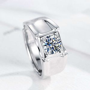 Factory Wholesale Hip Hop Promise Engagement 925 Sterling Silver Moissanite Wedding Resizable Ring Men