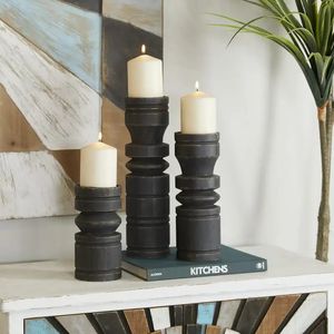 Ljushållare Ljusstake Black Wood Candle Holder Set av 3 231215