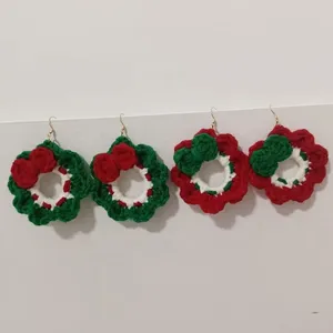 Brincos pendurados natal vermelho verde gota para mulheres artesanal fio de malha crochê menina festa feriado jóias presente