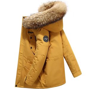 Parka da uomo in piumino da uomo con collo in pelliccia con cappuccio Piumini lunghi invernali casual in piumino d'anatra cappotti da uomo di qualità per esterno antivento caldo Parka giacche invernali 231216