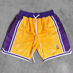 Pants Mm Masmig Yellow Paisley Los Angeles Printed Basketball Shorts with Zipper Pockets Bryant Lebron Street Style Training Pants