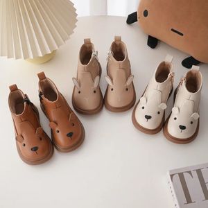 Botlar Çocuk Deri Botlar Sevimli Tavşan Peluş Kız Ayakkabıları Çocuklar Sıcak Slip Slip Boots Boys Moda Su Geçirmez Kar 231215